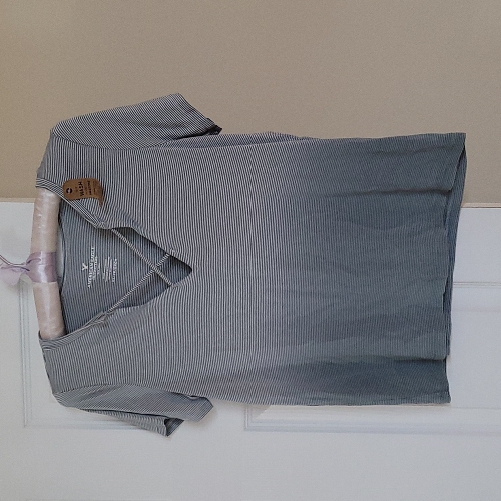 American Eagle Women's XS Short Sleeve Top Blue White Stripe Ombre Wash